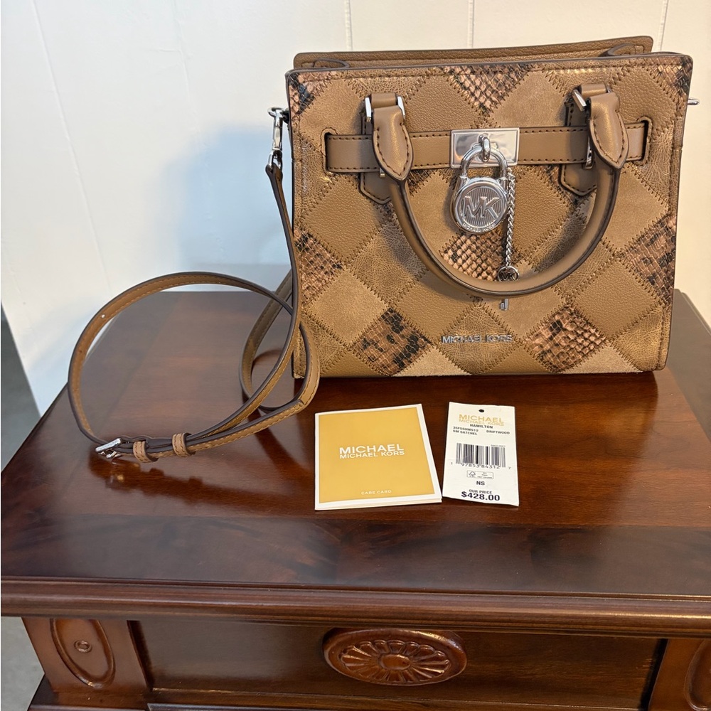 Michael Kors Hamilton Brown Patchwork Satchel Nwt - image 5